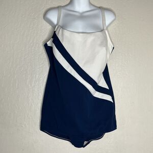 Vintage 1960s Robby Len Fashions Blue White One piece Swimsuit Women’s Size 44